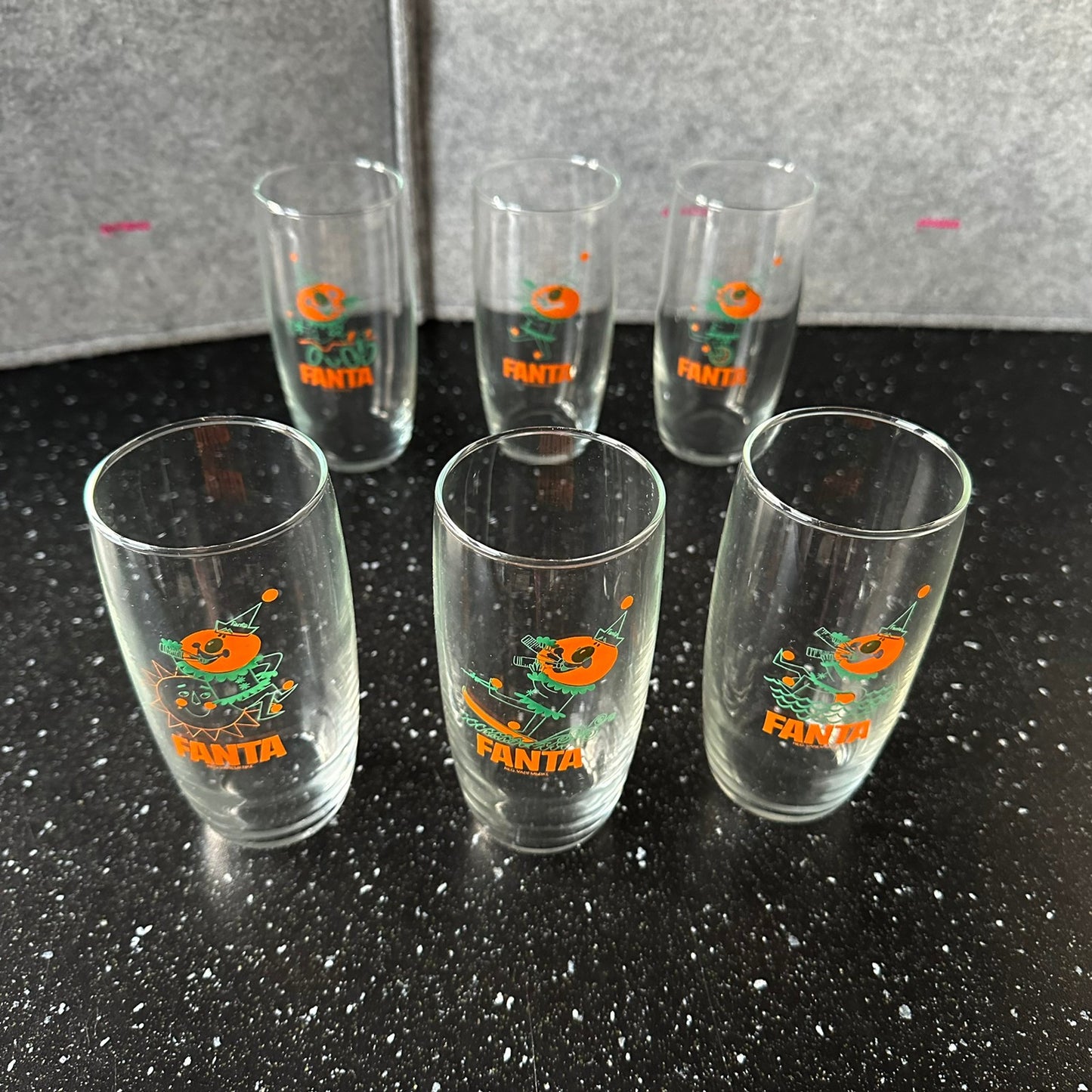 6 stk Gamle FANTA glass i original esken