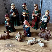 Vintage - 11 Store julekrybbe-figurer i keramikk