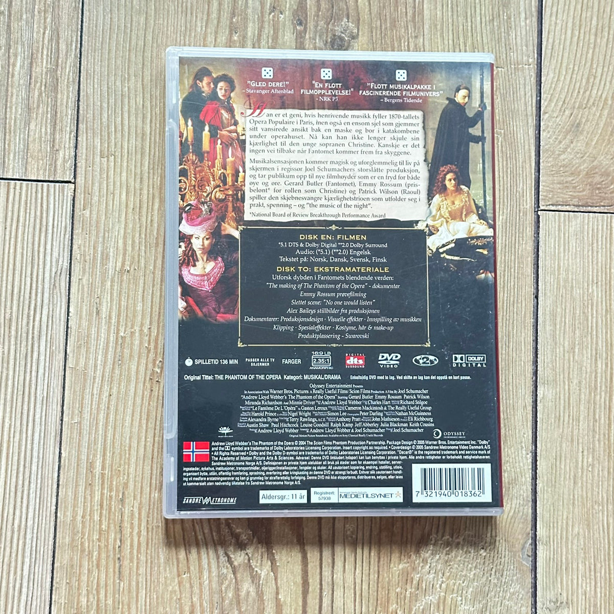 The Phantom Of The Opera (DVD med Norsk tekst) - Som ny !
