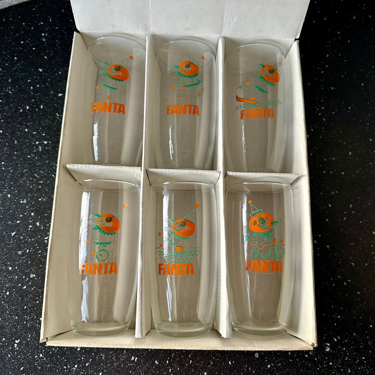 6 stk Gamle FANTA glass i original esken