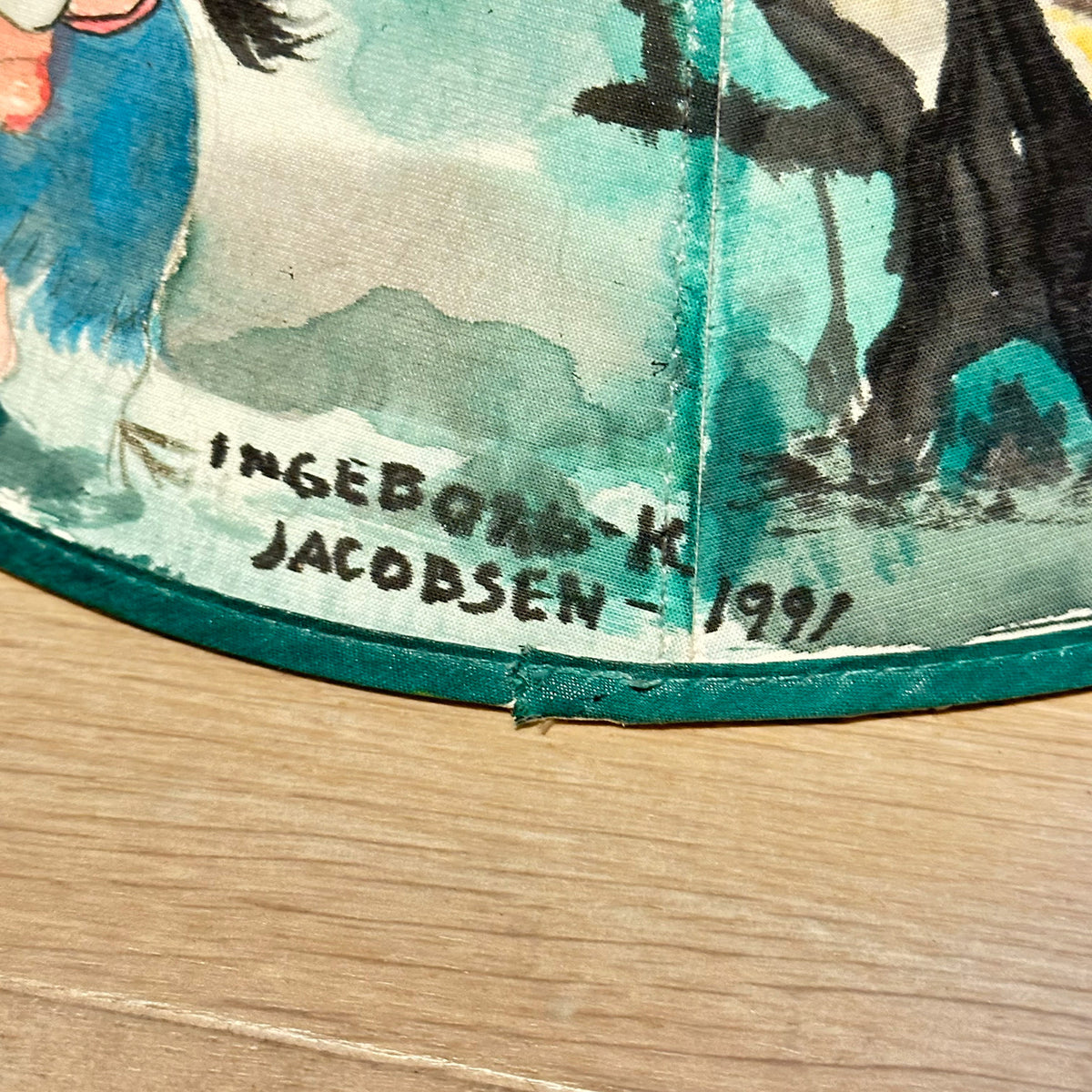 Vintage lampeskjerm med Troll i skogen - håndmalt