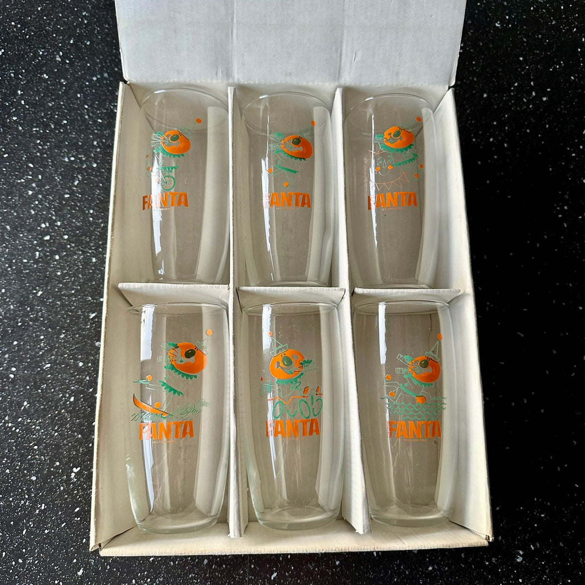 6 stk Gamle FANTA glass i original esken