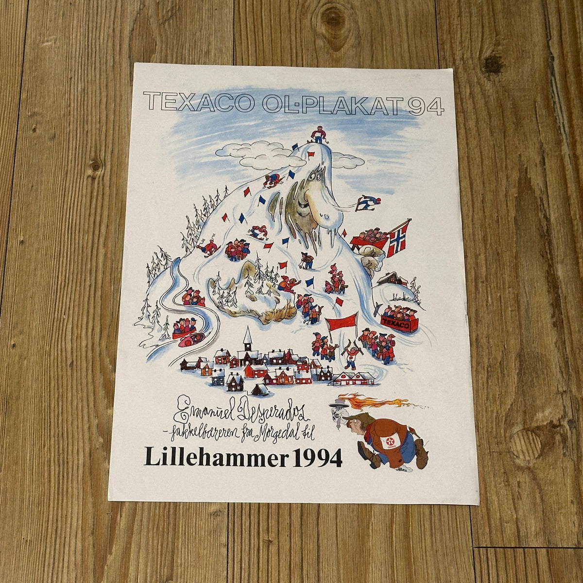 Freia & Flåklypa reklameblad inkl plakat med Emanuel Desperados, OL på Lillehammer