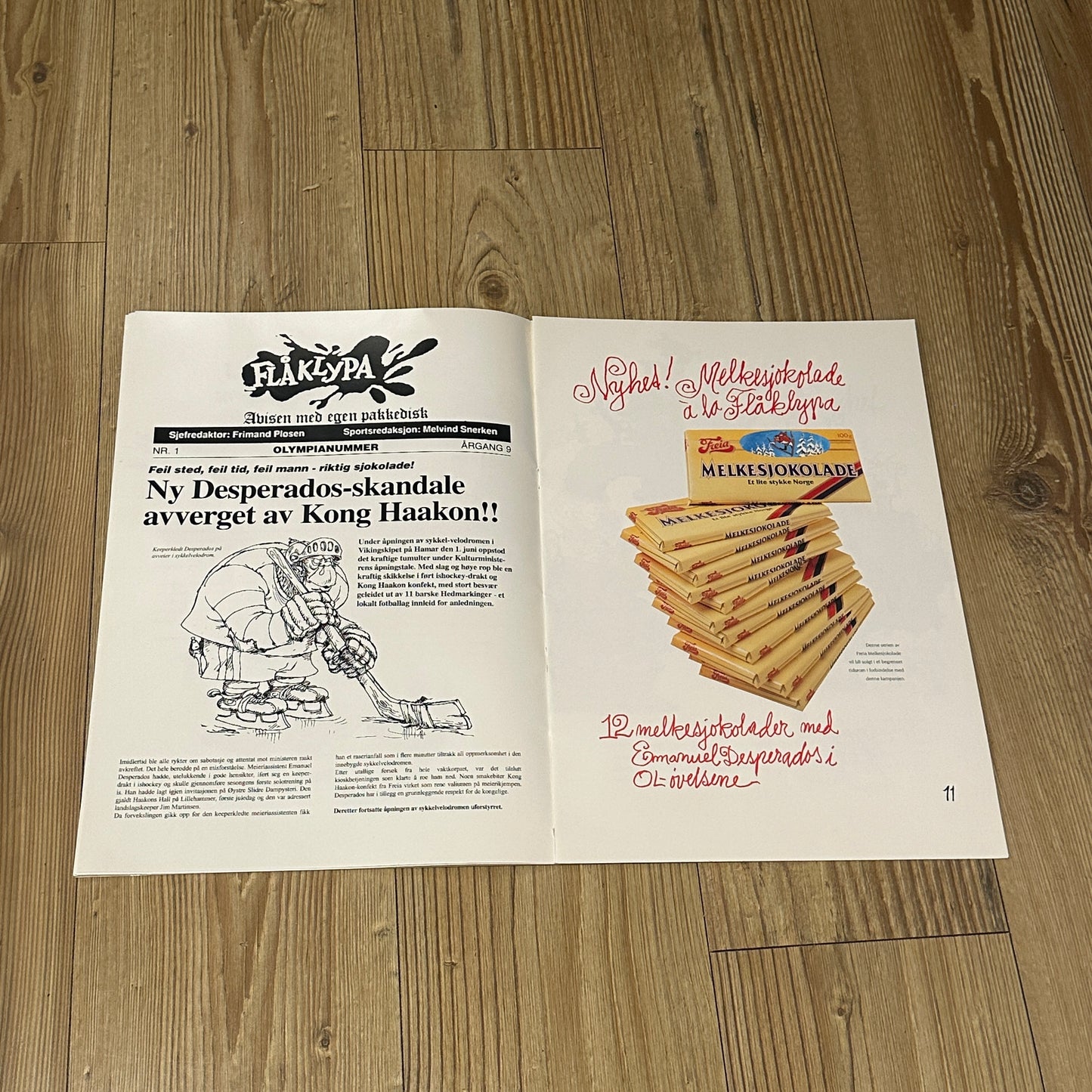 Freia & Flåklypa reklameblad inkl plakat med Emanuel Desperados, OL på Lillehammer