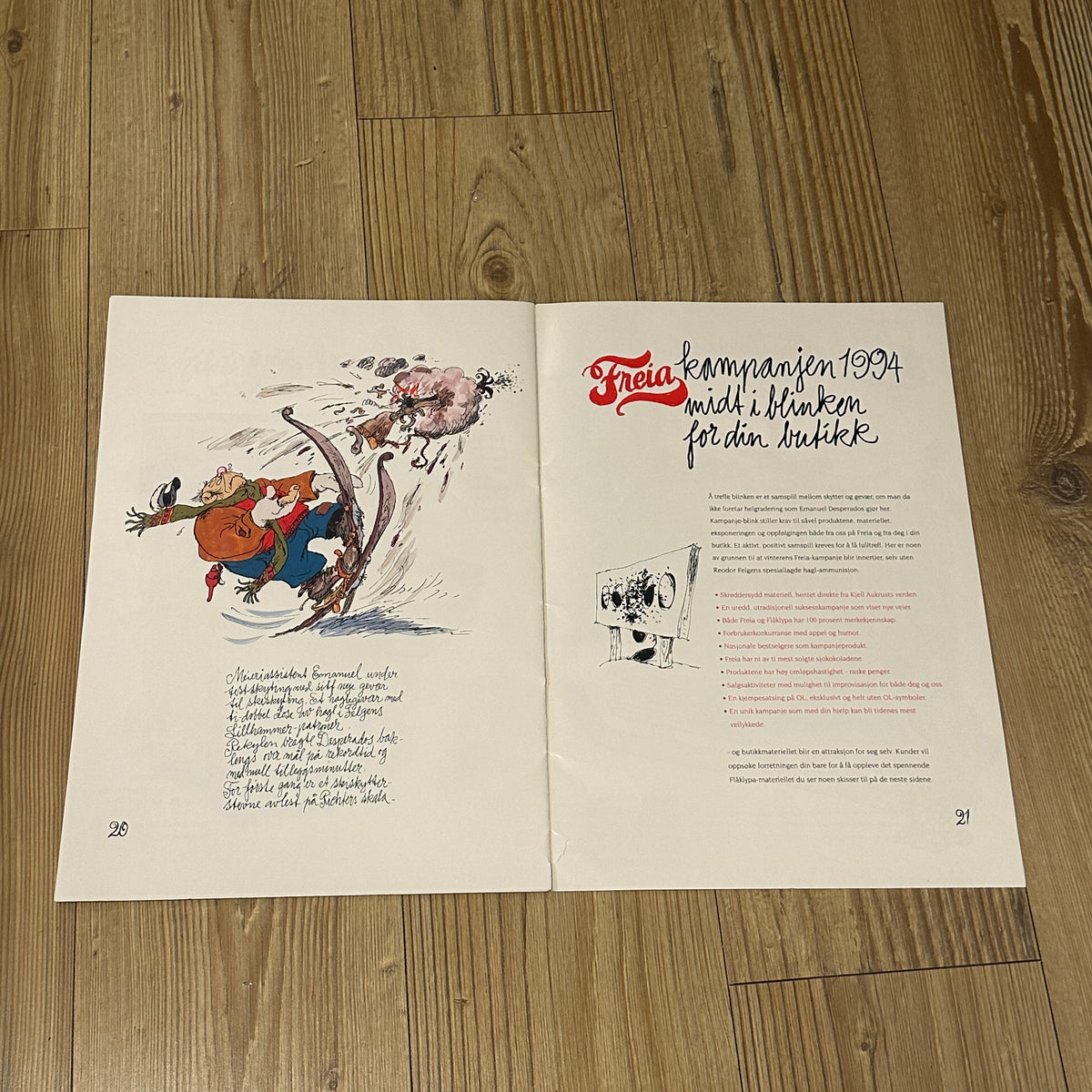 Freia & Flåklypa reklameblad inkl plakat med Emanuel Desperados, OL på Lillehammer