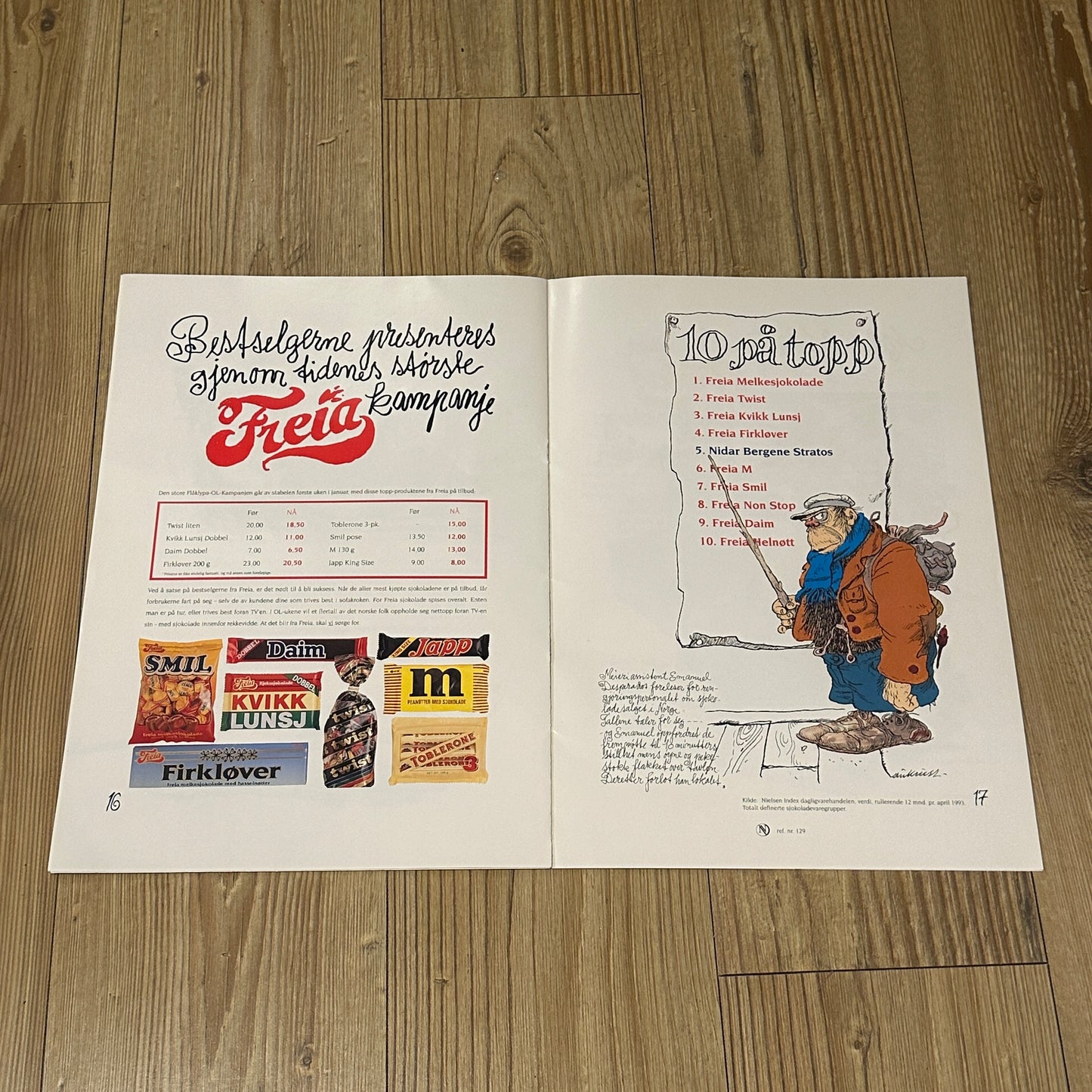Freia & Flåklypa reklameblad inkl plakat med Emanuel Desperados, OL på Lillehammer