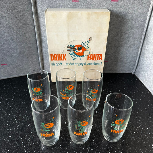 6 stk Gamle FANTA glass i original esken