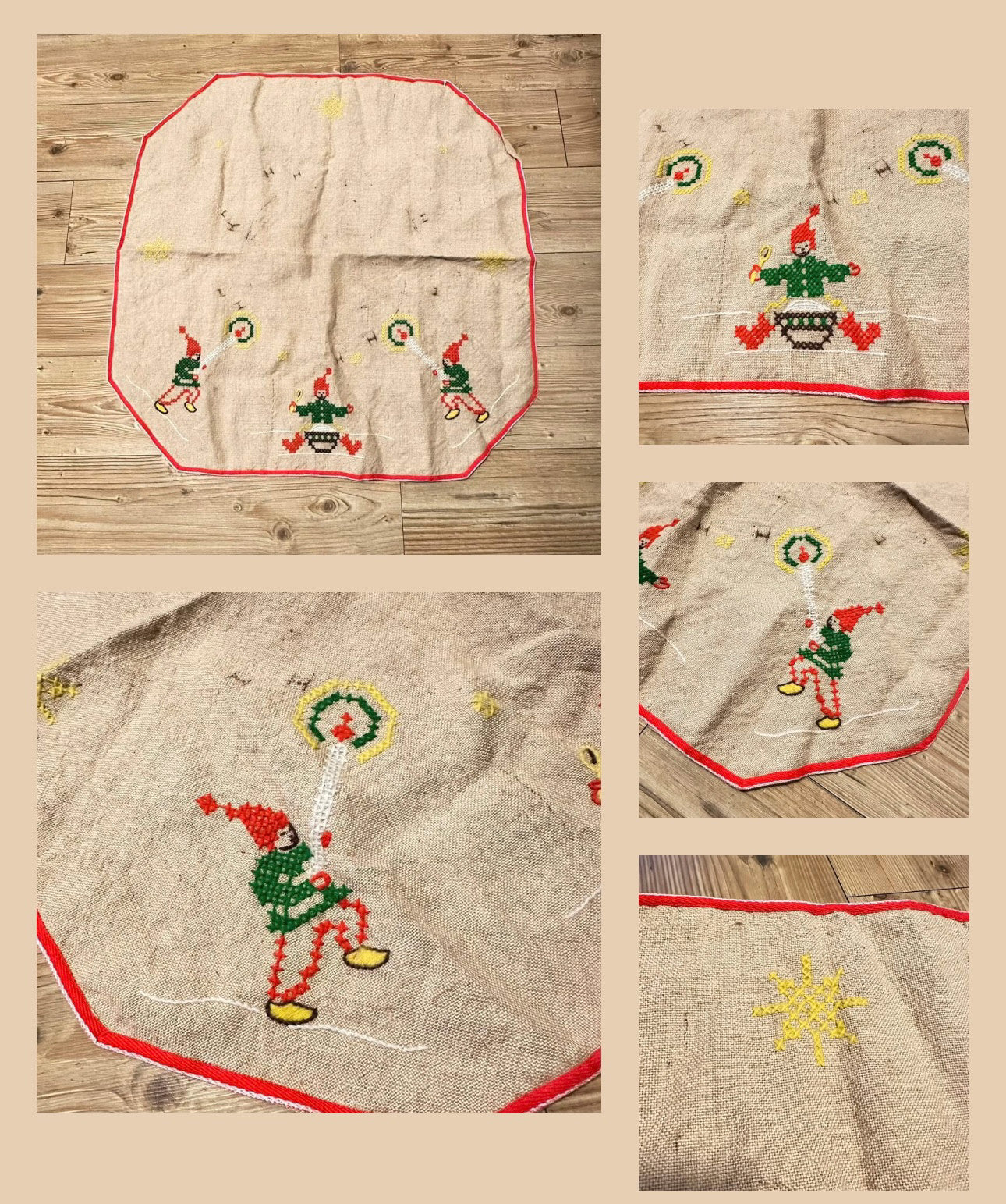 Håndbrodert juletreteppe / juletrematte