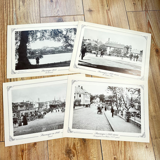Gammel folder med 4 foto motiver fra "Den Vakre byen Stavanger" 1910-1934