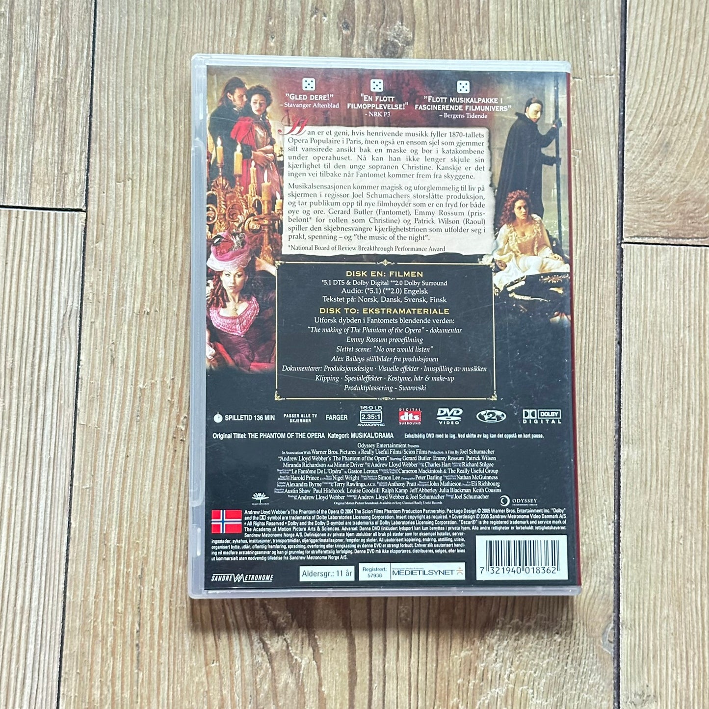 The Phantom Of The Opera (DVD med Norsk tekst) - Som ny !